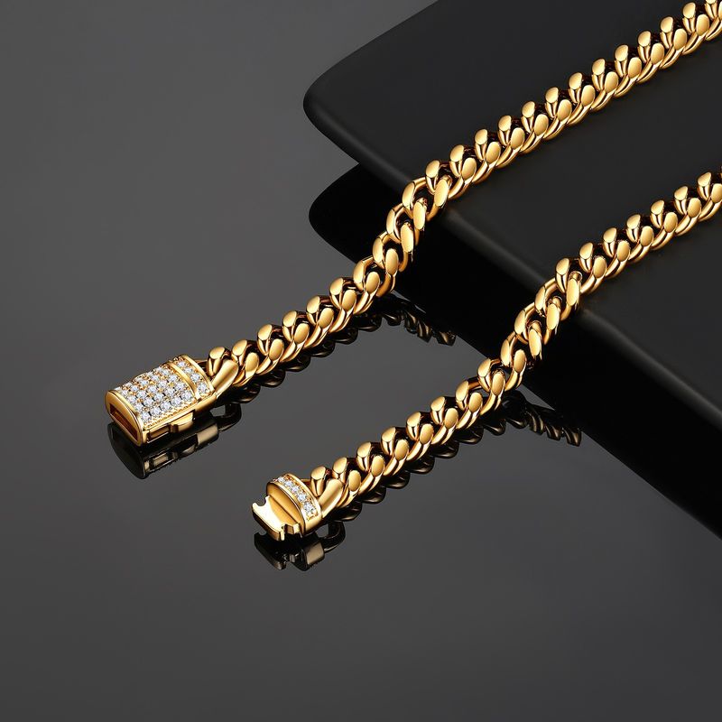 Cross Border E Commerce Delivery Men's Gold Cuban Necklace White Zircon Micro Inlaid Lock Encryption Chain 6mm 14mm_voghion.com