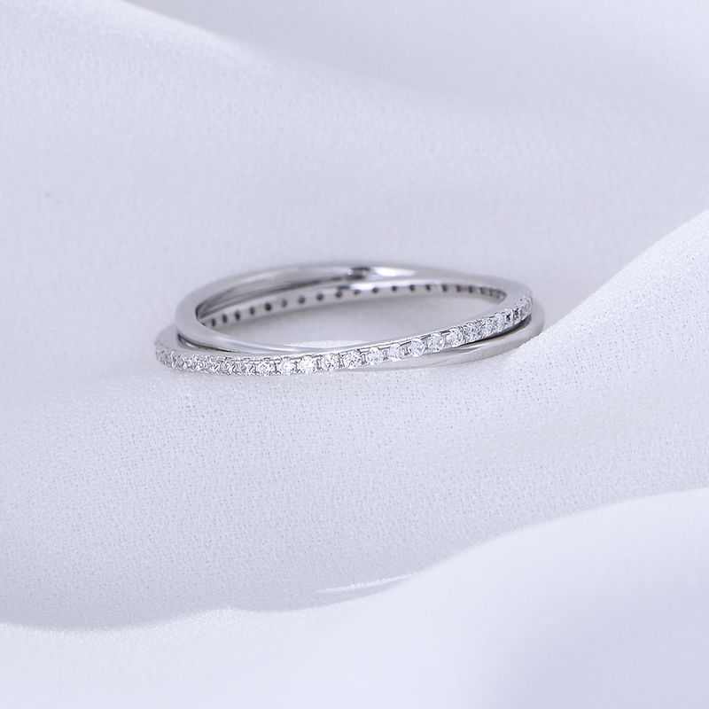 Women's Jewelry Sterling Silver Ring INS Style Simple Double Ring Cross Linked Full Circle Zircon Ring Silver Ring_voghion.com