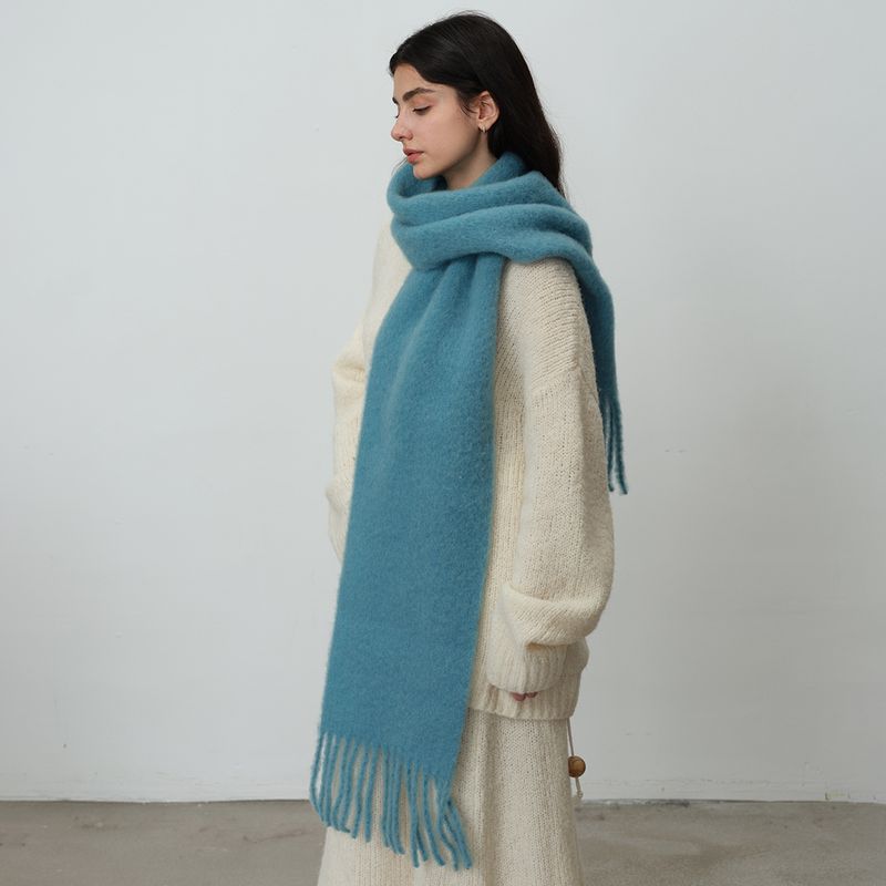 Homemade Wool Blend High-grade Loose Atmosphere Solid Color Tassel Scarf Ladies 2025 Autumn And Winter New Knitting Warm Scarf_voghion.com