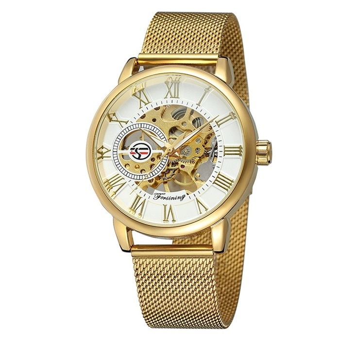 Men's vintage mechanical watch double hollowed manual leisure mechanical watch waterproof steel band glow-in-the-dark watch_voghion.com