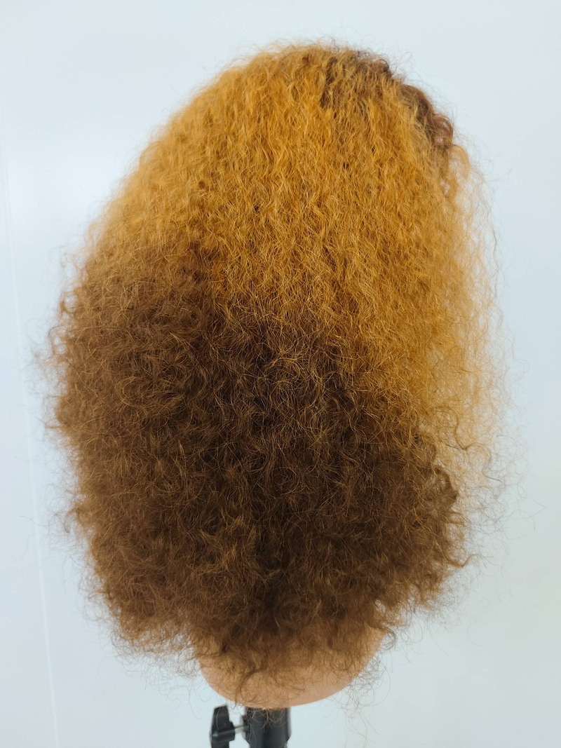 Afro Kinky Krøllete Parykk med Blonde Closure, Brunt, 20 tommer, Krøllete Parykker med Ekte Hår_voghion.com