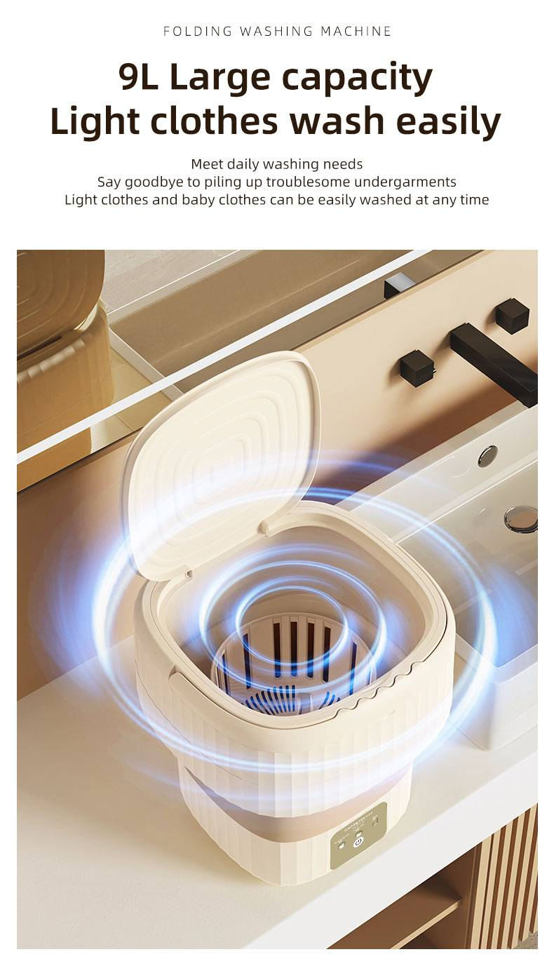 Folding Washing Machine 9L Large Capacity Household Portable Underwear & Panties Dehydrator Eluting All-in-One Mini Washing Machine_voghion.com