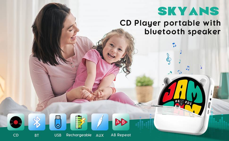 Byteuni Taşınabilir CD Çalar Bluetooth 5.3, Ev/Araba İçin Şarj Edilebilir Walkman CD Çalar, Dahili HiFi Hoparlörler, Kulaklıklar, CD/AUX/USB'yi Destekler_voghion.com