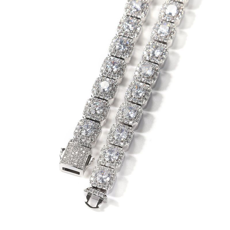 Pulsera de eslabones de flor de circonita cúbica estilo hip hop para hombre y mujer, con cierre de anilla, diseño geométrico para recuerdo de viaje._voghion.com