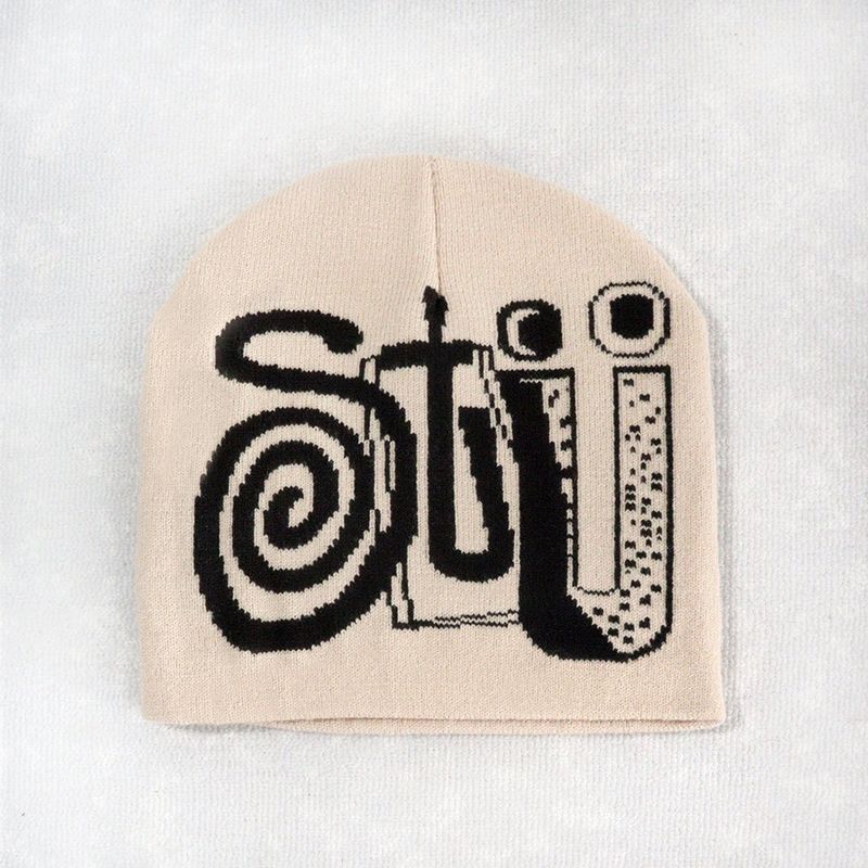 Unisex Knit Beanie With STU Letter Print - Trendy Winter Hat For Men & Women - Soft Acrylic Yarn - Streetwear Style - Multiple Colors_voghion.com