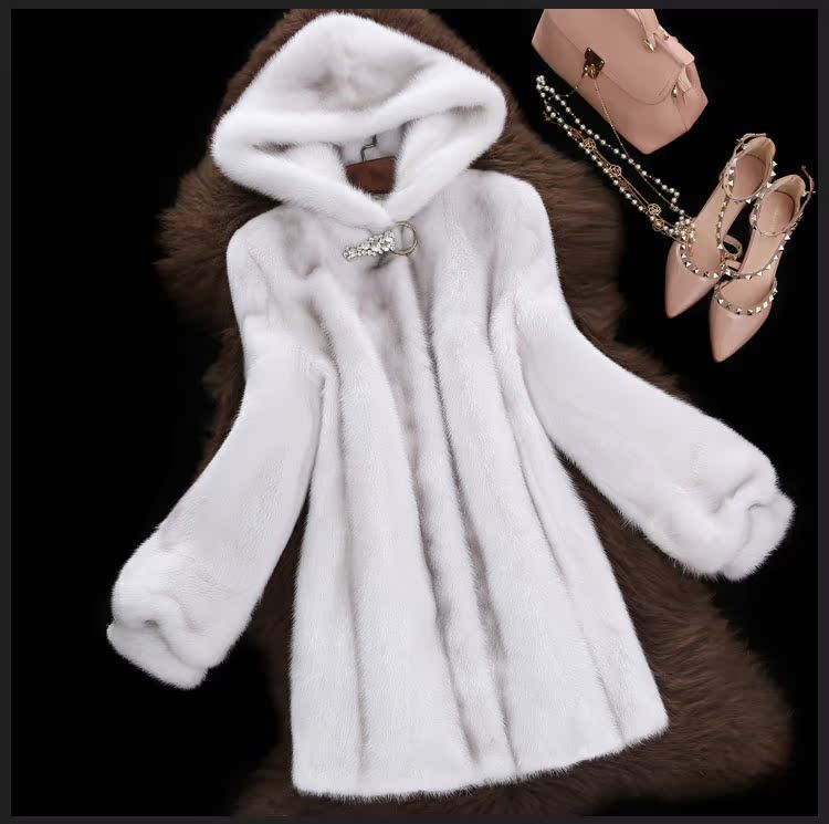 Damenbekleidung Luxuriöser Kunstpelzmantel Damen Winterjacke mit Kapuze Mittellang Elegante Oberbekleidung im Nerz-Look_voghion.com