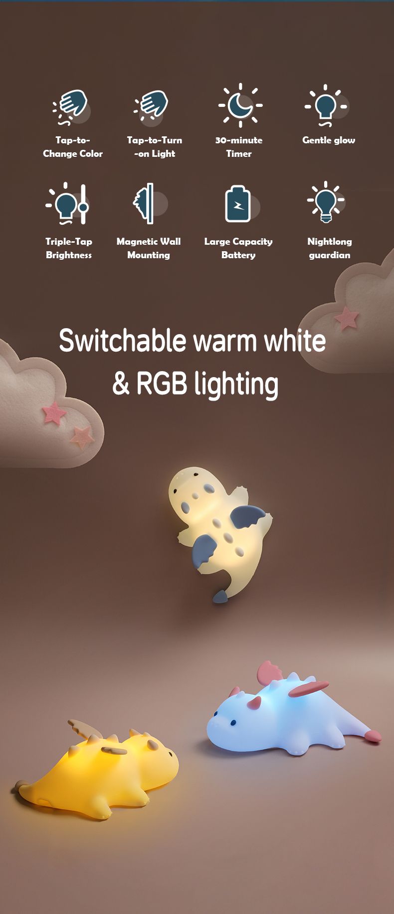 Luce notturna a forma di drago di latte, in silicone, colorata, con atmosfera, regalo di compleanno creativo per bambini e fidanzata_voghion.com