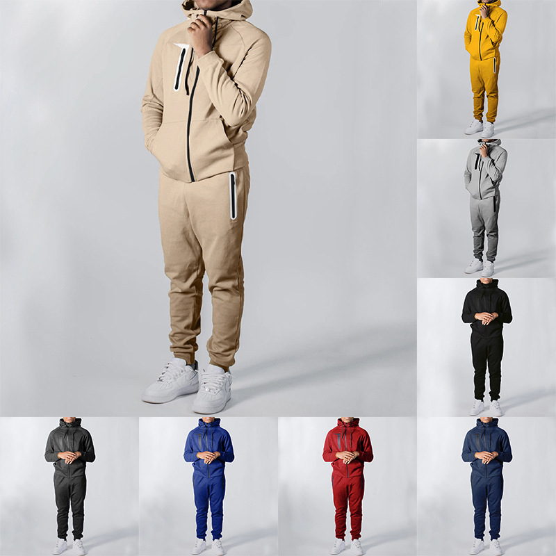 Streetwear męskie dresy moda jesienna kieszenie na zamek błyskawiczny bluza z kapturem i spodniami dresowymi z długim rękawem zestawy dwuczęściowe męskie Casual_voghion.com
