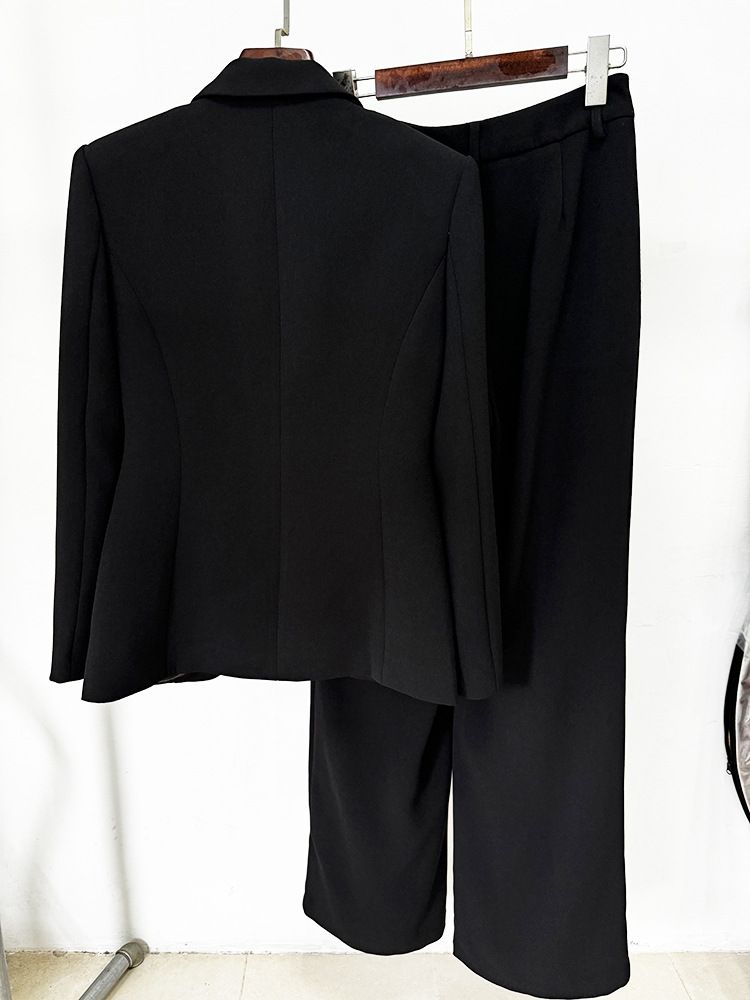 Damenbekleidung Promi-Mode neuer schwerer Perlendiamant mit einem Knopfanzug Hosenanzug zweiteiliger Anzug_voghion.com