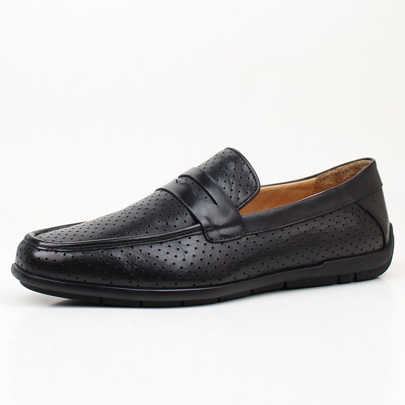 Bean Echtes Leder Oberschicht Rindsleder Sommer Atmungsaktiv Ein Fuß Schwarz Loafers Vielseitige Herrenschuhe Weiche Sohle Casual_voghion.com