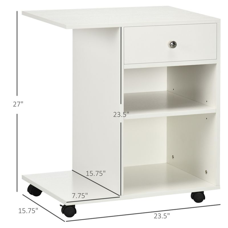 Mobile Printer Stand, Rolling File Cabinet Cart with Wheels, Adjustable Shelf, Drawer and CPU Stand, White_voghion.com