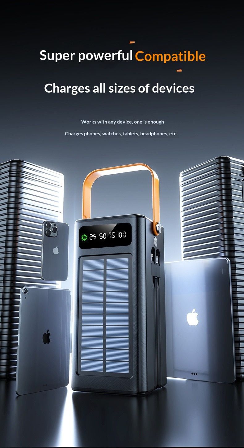 Cross-Border Solar 100000mAh Grote Capaciteit 120W Supersnel Opladende Campinglamp Buiten Live Streaming Powerbank_voghion.com