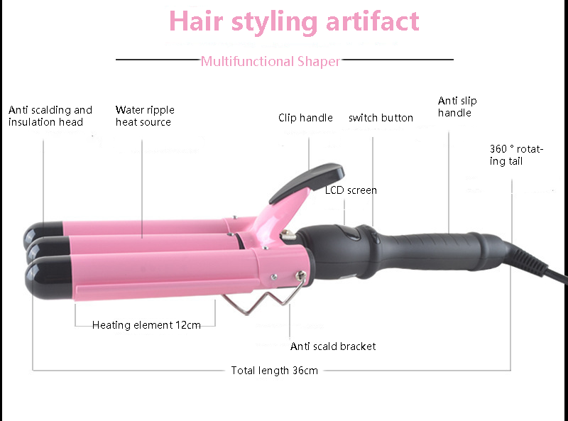 Water wave hair locktång Egg Roll Stick Three-Tube Curly Small And Large Volym 3 Barrel Hair Curler_voghion.com
