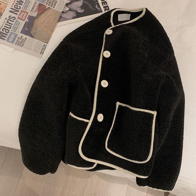 Oversized Fleece-Mantel für Damen, kurz geschnitten – Grobstrick-Teddyjacke aus Alpaka-Mischgewebe (auch für kleinere Größen geeignet, 7 Größen, 3 neutrale Farbtöne)_voghion.com