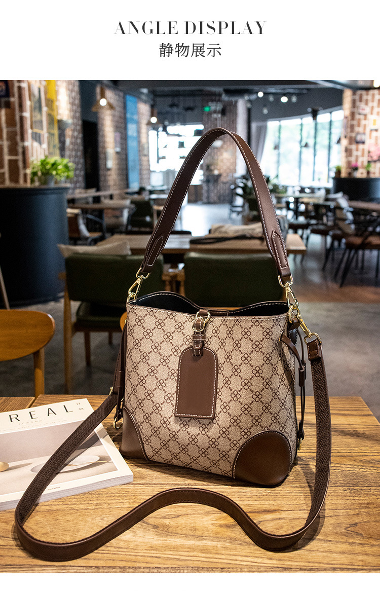 Borsa donna versione coreana borsa secchiello alla moda borsa a tracolla stampata in stile rosso netto borsa diagonale trama moda 2023 nuova tendenza_voghion.com