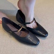 Versione in pelle di pecora delle scarpe Mary Jane in pelle super morbida con fibbia rosso ciliegia, testa quadrata piatta, comode, tacco basso, alla moda, versatili per il tempo libero_voghion.com