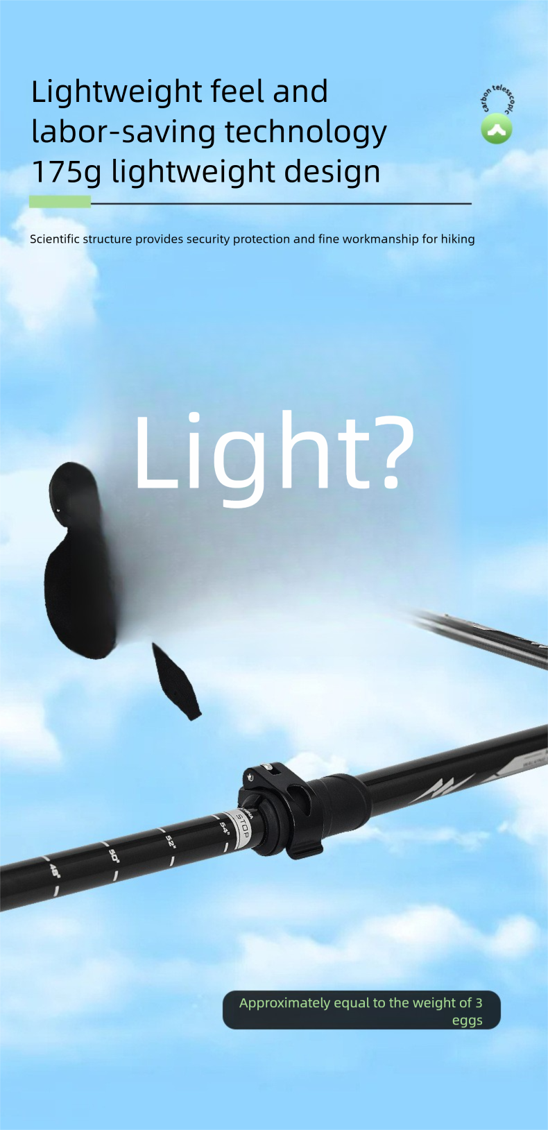 Bastone da trekking telescopico pieghevole in fibra di carbonio per esterni, per anziani, attrezzatura da campeggio per escursioni_voghion.com