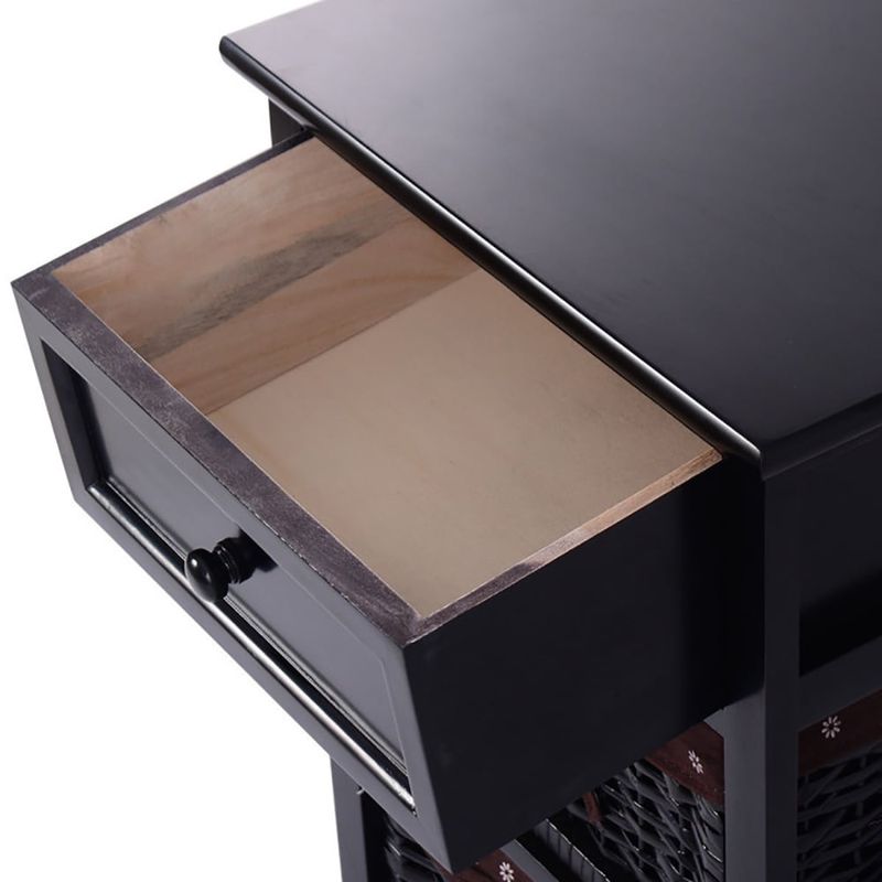 3 Tiers Wooden Storage Nightstand With 2 Baskets And 1 Drawer_voghion.com