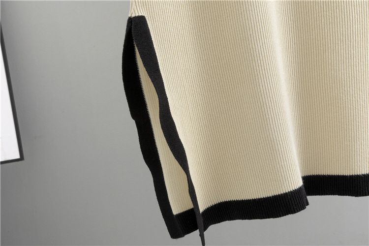 K Dames licht en volwassen gebreid pak; nieuwe kleurblokkerende top met ronde hals en splitrok, tweedelige set met temper_voghion.com