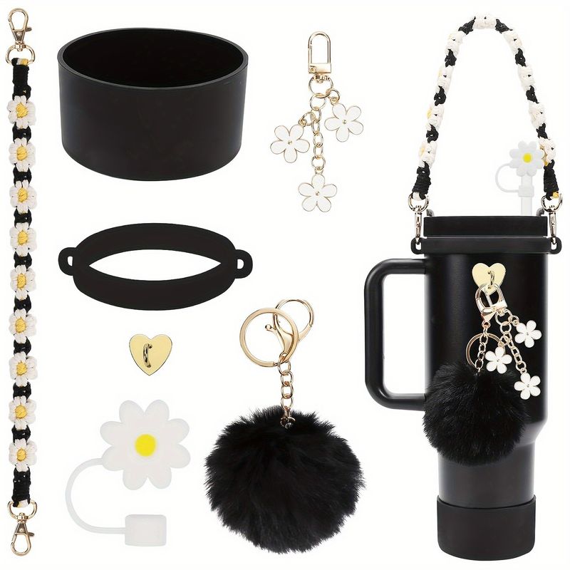Convient pour les housses de tasse à eau isolées en silicone, les pendentifs en forme de boule de fleur et de corde à main_voghion.com
