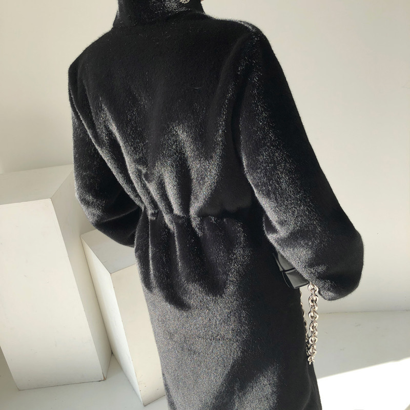 Women's Clothing mink coat mid length women's plush coat stand collar winter new black mink fur_voghion.com