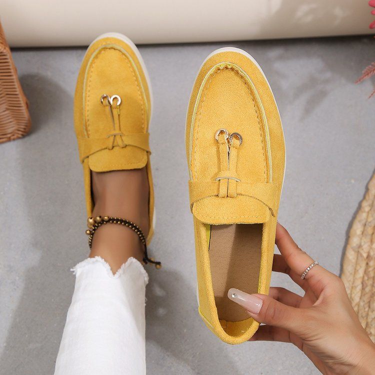 Large size for women 2024 season new British style flat casual single shoes, one foot kick bean shoes_voghion.com