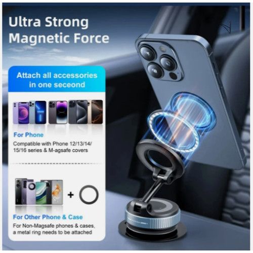 Vacuum Magnetic Suction Cup Car Phone Holder Stand Mount 360° Rotation_voghion.com