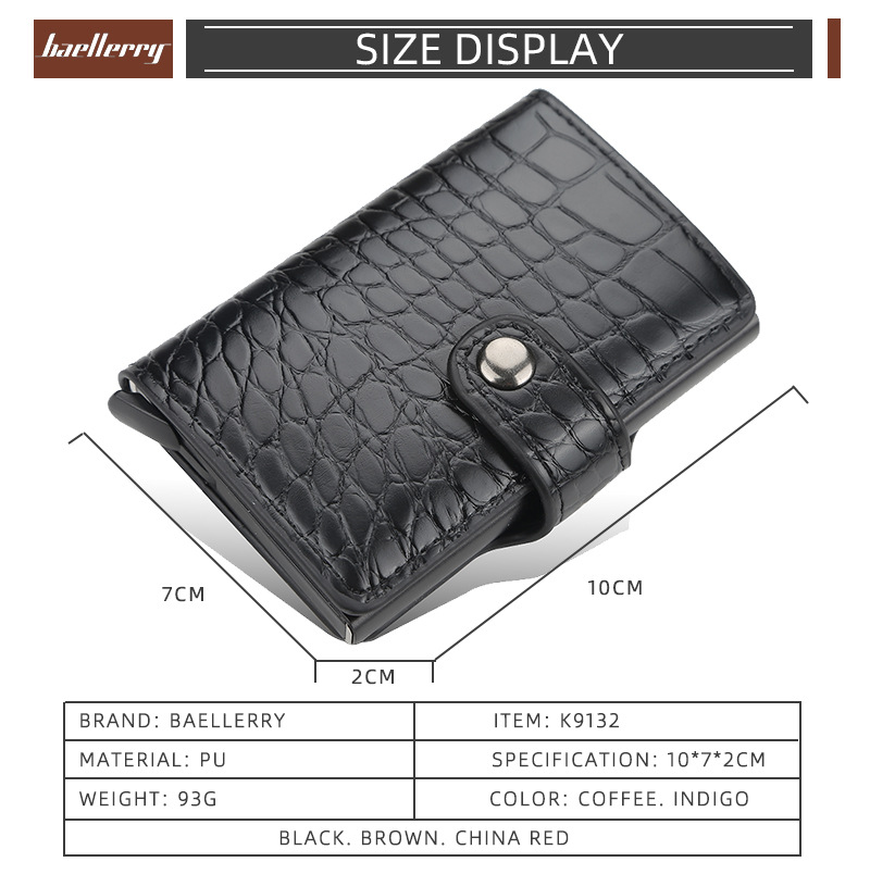 Baellerry men's card holder anti-magnetic multi-card slot buckle crocodile pattern card holder automatic card holder_voghion.com