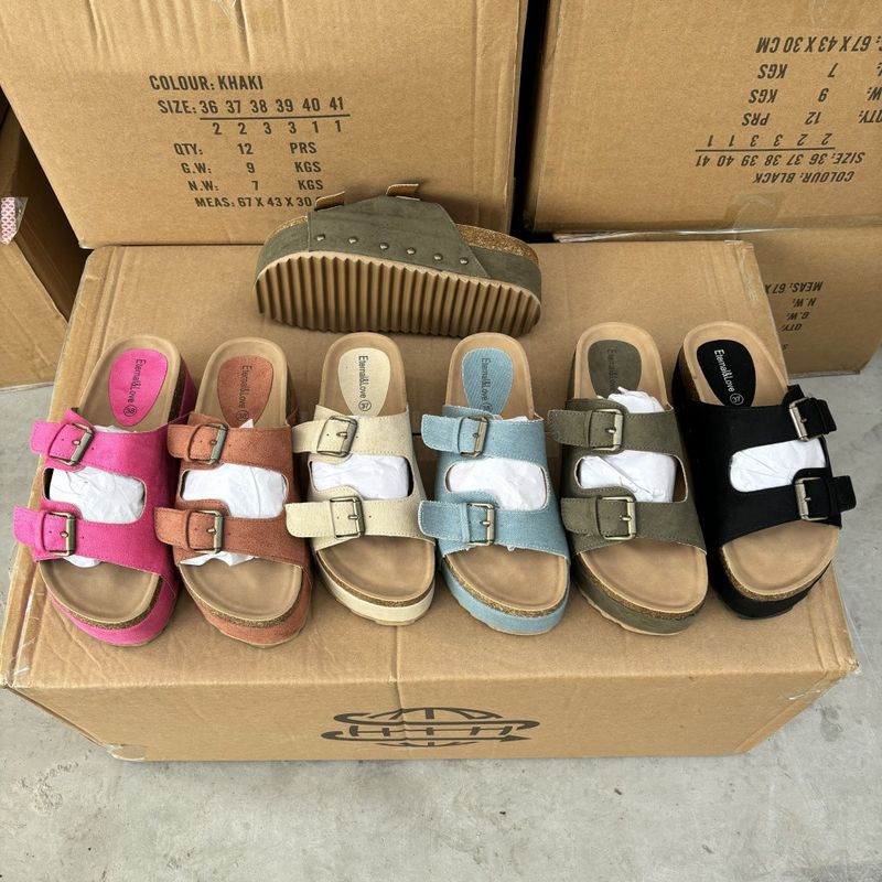 Neue modische, dicke, flache Strandschuhe für Damen mit Doppelknopf und Nieten_voghion.com