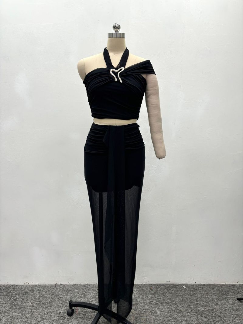 Vêtements pour femmes mode vêtements pour femmes sexy haut tube à une épaule jupe fendue grande taille costume deux pièces pour femmes_voghion.com