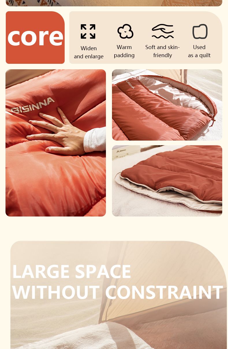 BISINNA Großer Camping-Schlafsack, leicht, 3 Jahreszeiten, locker, breiter Sack, lang, für Erwachsene, zum Ausruhen, Wandern, Angeln_voghion.com
