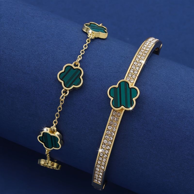 Bijoux pour femmes, bracelet à cinq pétales serti de diamants, ensemble de deux pièces, bracelet trèfle à cinq feuilles porte-bonheur haut de gamme_voghion.com