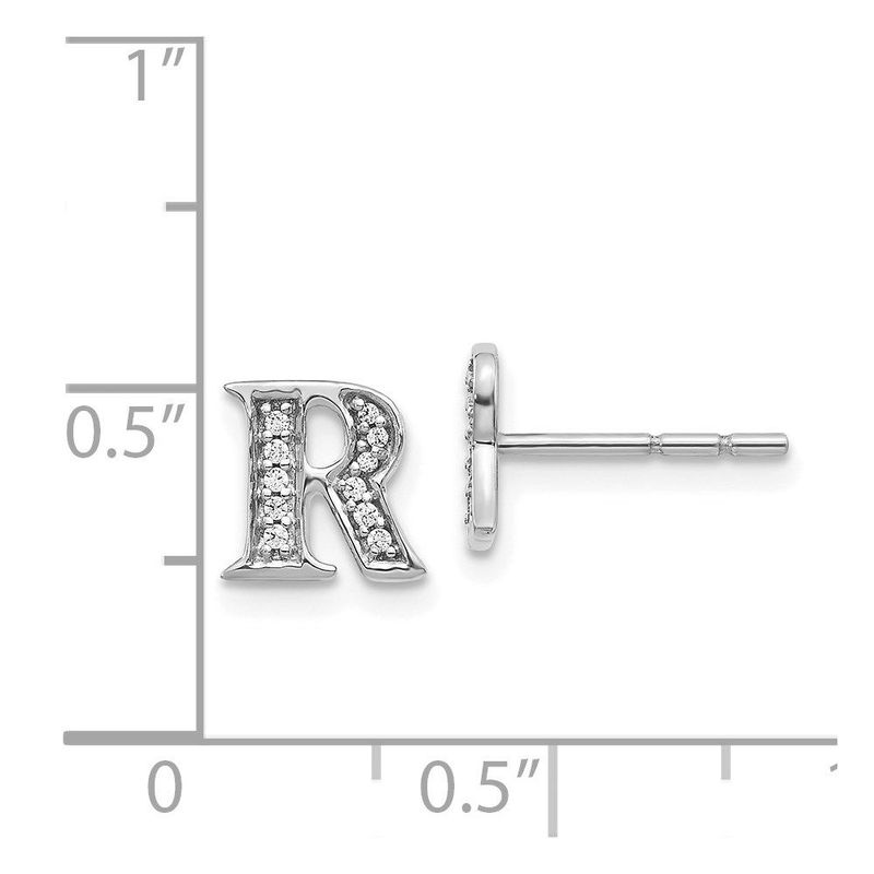 14k White Gold Diamond Initial R Earrings_voghion.com