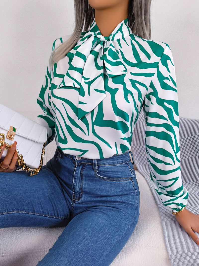Blusa feminina com decote em v manga comprida estampa listrada casual solta camisa de trabalho elegante blusa de negócios_voghion.com