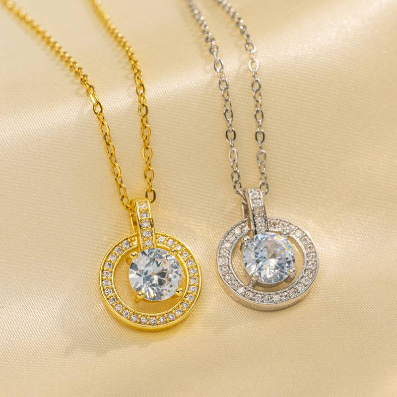 Light luxury ring diamond necklace women's trendy niche brand design sense net red ins zircon pendant titanium steel clavicle chain_voghion.com