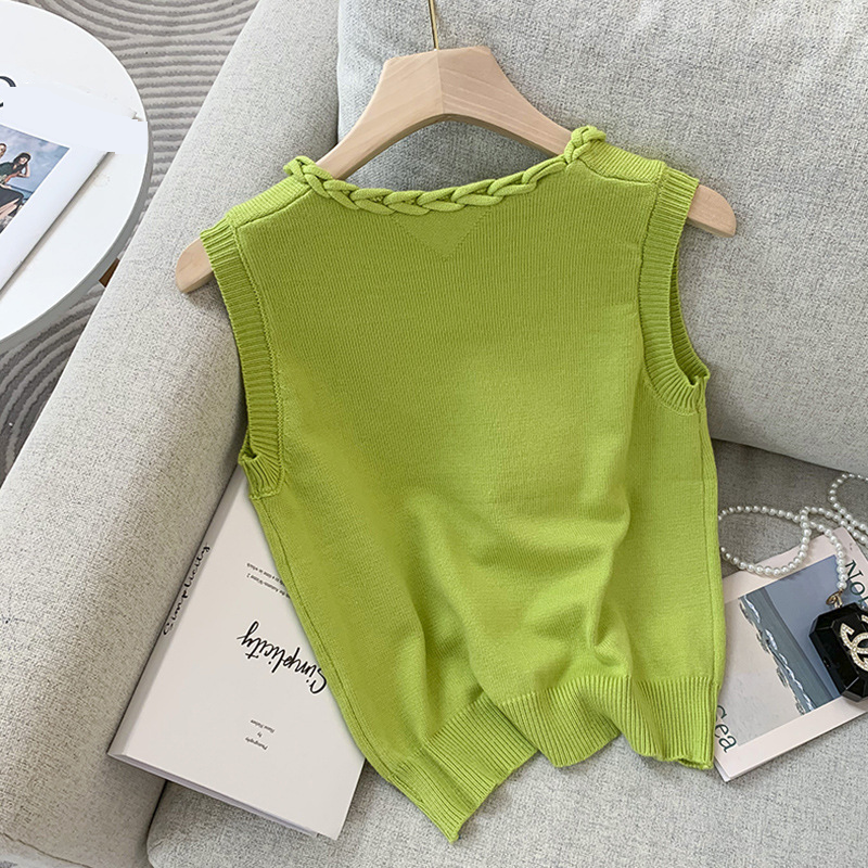 Damenbekleidung Kettenspleißen Ärmelloser Weste Pullover_voghion.com