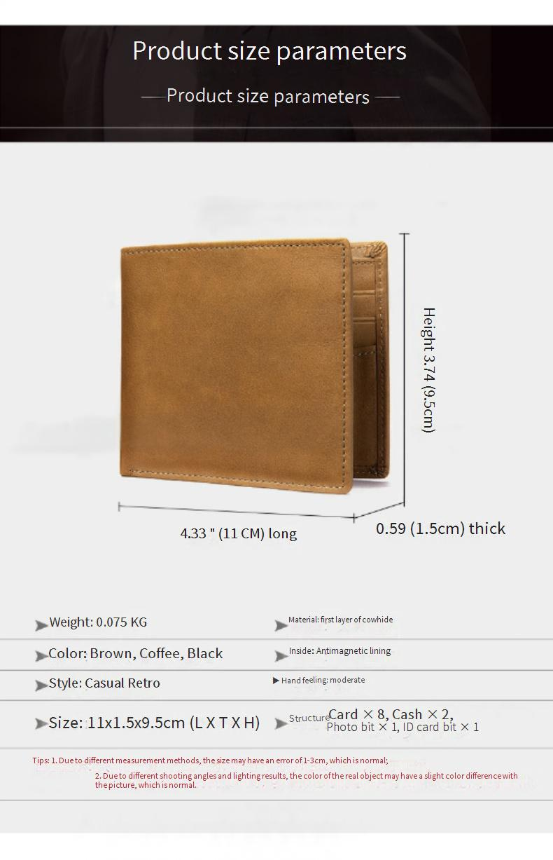 Casual Men's Wallet, Short Retro Wallet, Genuine Leather Silver Bag, Multi-slot Coin Leather Wallet_voghion.com