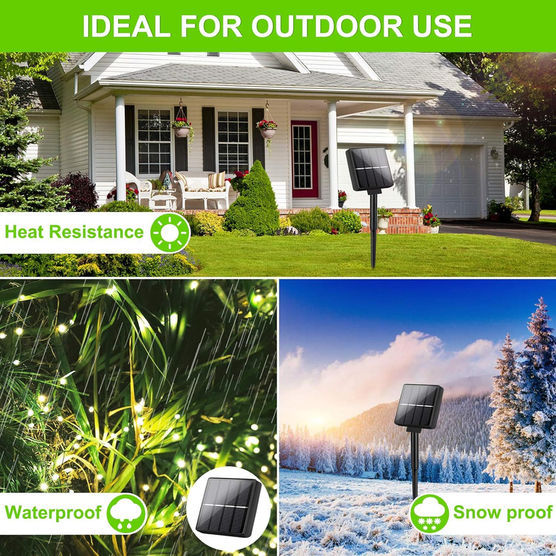 Cordão de Luzes LED Solares - 8 Modos, IP65 à Prova D'água, Controle Remoto, Branco Quente/Branco/Mudança de Cor para Natal, Jardim, Pátio (Fio de Cobre)_voghion.com