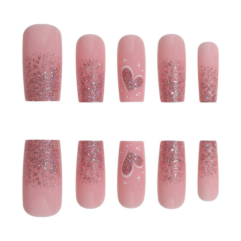 Unghie finte eleganti, quadrate e glitterate, con design a cuore, sfumate e ombré alla francese, riutilizzabili, per le donne_voghion.com
