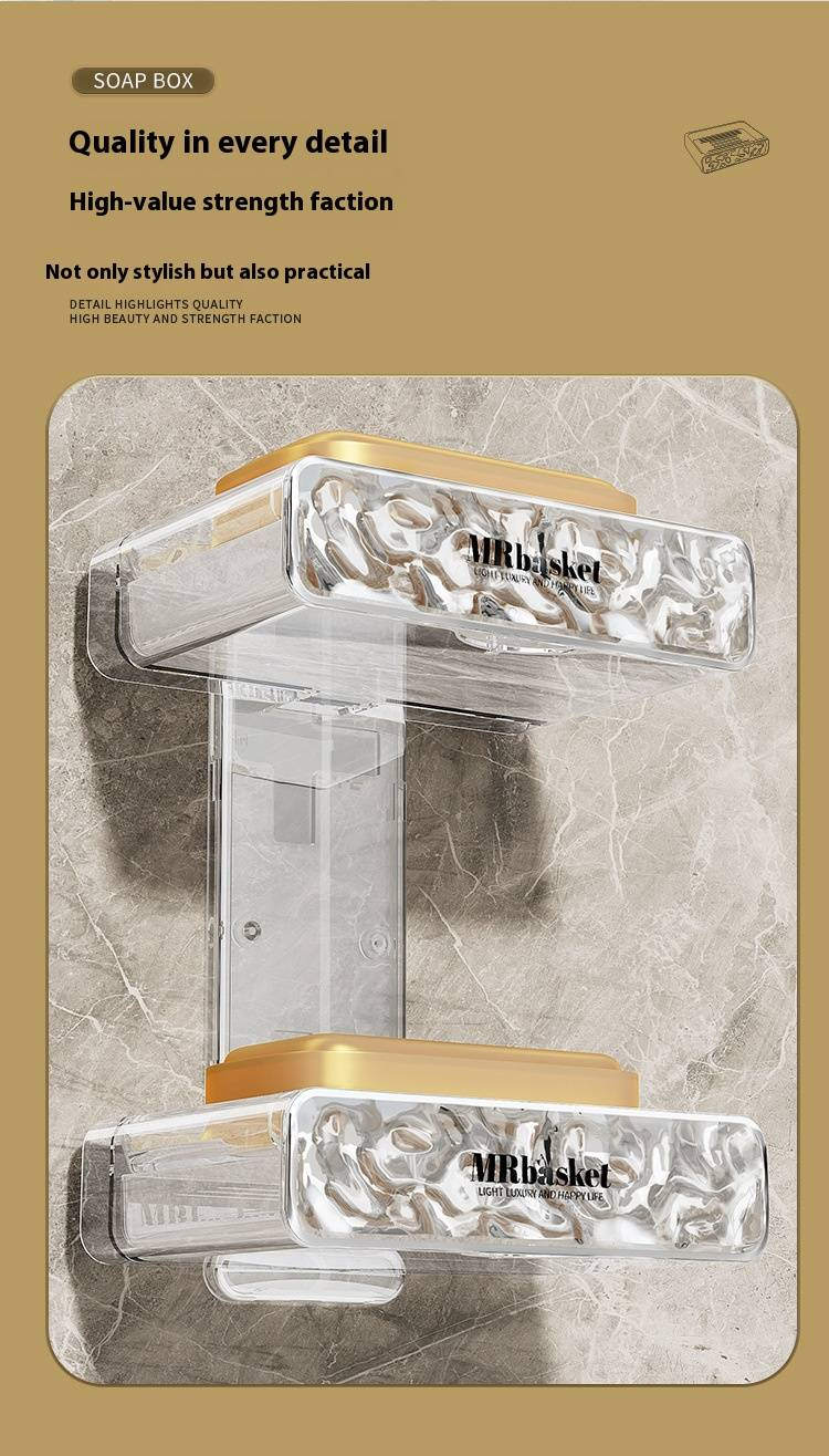 An der Wand montierter Seifenhalter mit Saugnapf, transparente Seifenschale mit Gletschermuster, PET-Seifenbox mit Drainage, Badezimmer-Organizer für Dusche und Waschbecken_voghion.com