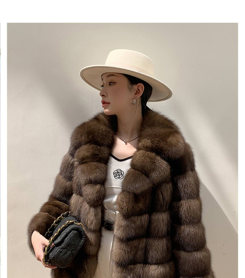 Luxuriöser Kunstnerzmantel mit Sternenmuster - Kurze Winterjacke für Damen, Reverskragen, eleganter Kunstpelzmantel in Kastanienbraun_voghion.com