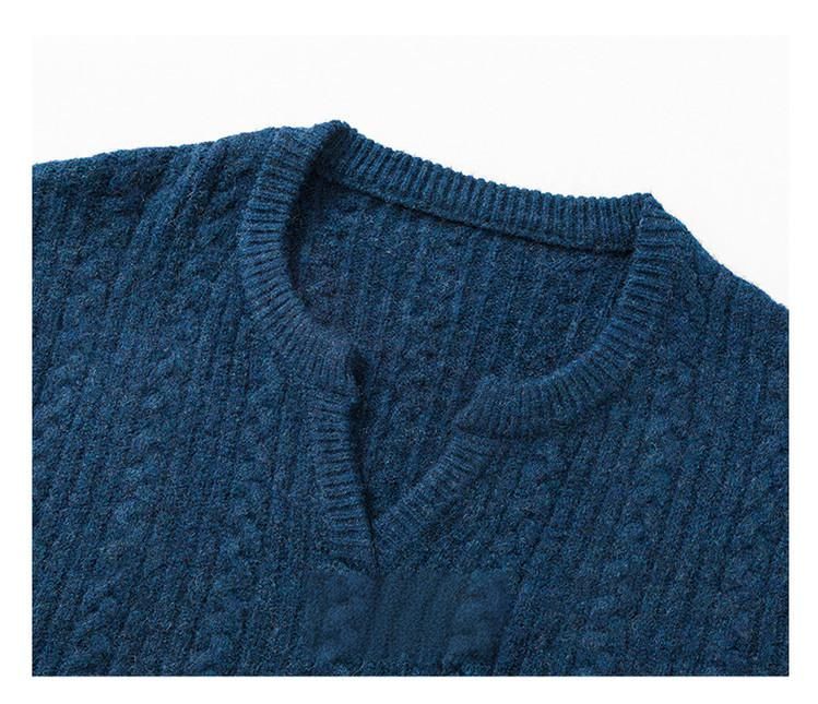 Men's Twisted Knit V-Neck Sweater Style Casual Pullover With Loose Fit, Solid Color For Autumn & Winter_voghion.com