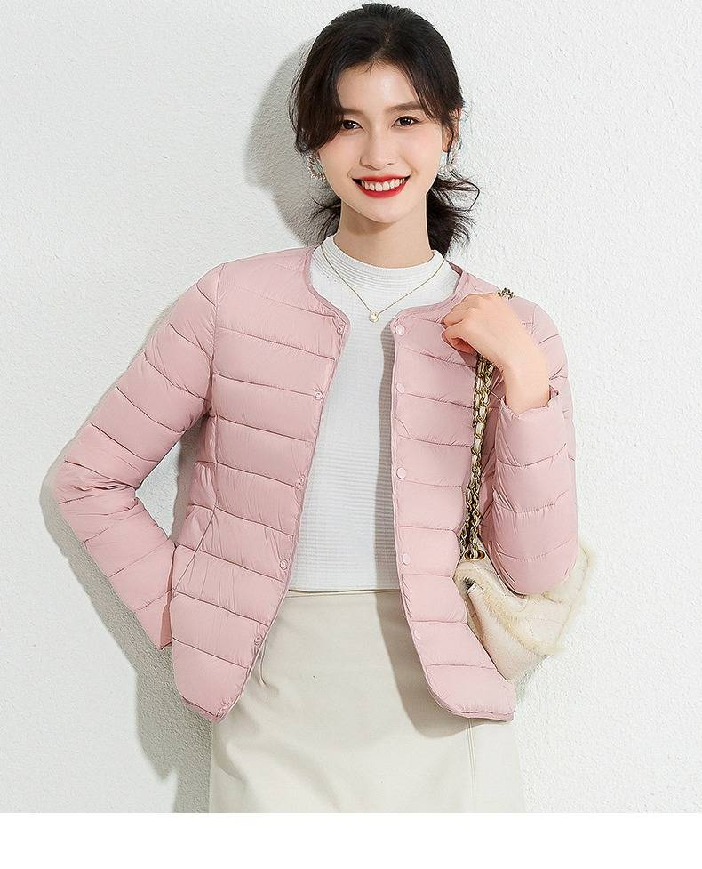 Women's Lightweight Quilted Down Jacket Slim Fit Round Neck Short Puffer Vest Layering Staple Casual Warm Coat_voghion.com