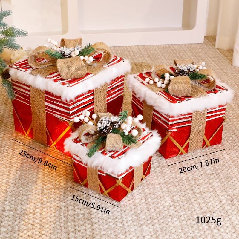 Christmas Decoration Gift Box Trio Set – Stackable Festive Gift Boxes In 10 Elegant Styles (Red/Green/Gold Grid, Glam Gold, Flocked Snow)_voghion.com