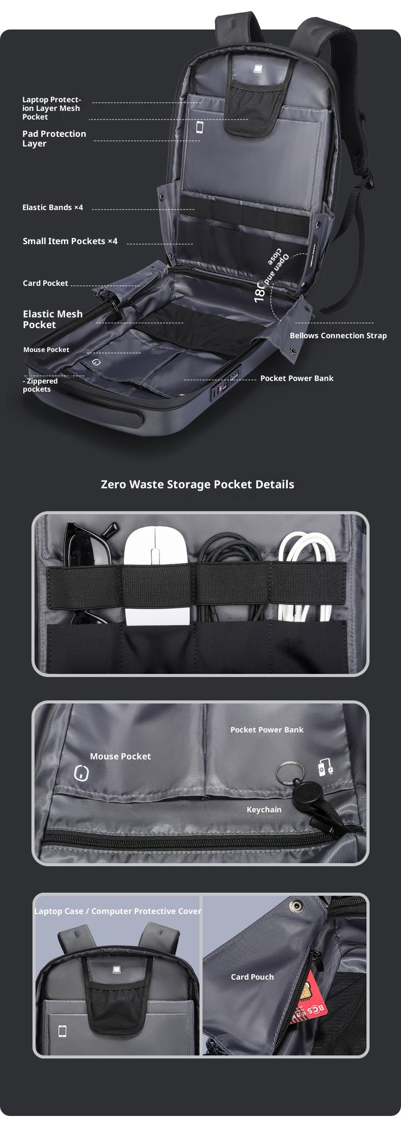 Sac à dos rigide anti-pression Concept Series - Port de chargement USB, compatible avec un ordinateur portable de 17,3 pouces, léger et résistant à l'eau, idéal pour le travail et les voyages._voghion.com