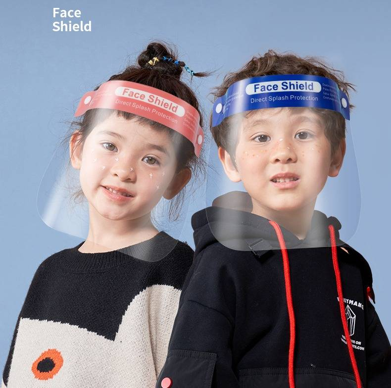 Protetor facial infantil Kocotree – Viseira protetora reutilizável para bebês e crianças, chapéu anti-gotículas com aba larga (azul/rosa, pacote com 10 unidades)_voghion.com