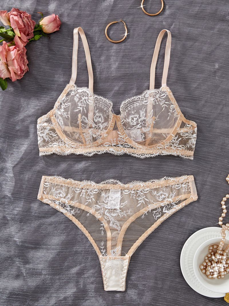 Completo intimo con reggiseno push-up anti-cedimento, sexy, in rete trasparente e pizzo, 2025_voghion.com