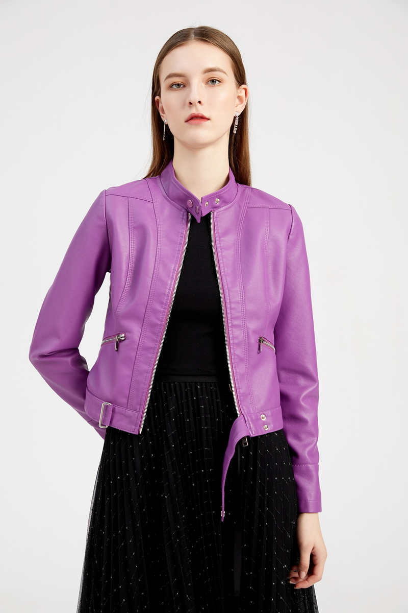 Women's Clothing New Leather Jacket Short Small Coat Spring and Autumn Stand-up Collar Jacket_voghion.com