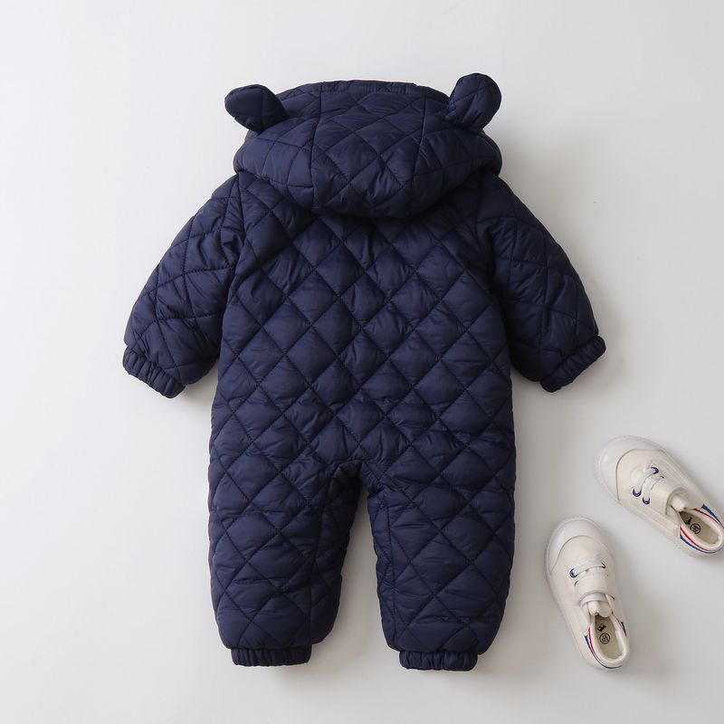 Cozy Fleece-Lined Hooded Baby Jumpsuit With Adorable Ear Design - Winter Warm One-Piece Romper For Toddlers (1-3 Years, 80-100cm) - Soft Polyester_voghion.com
