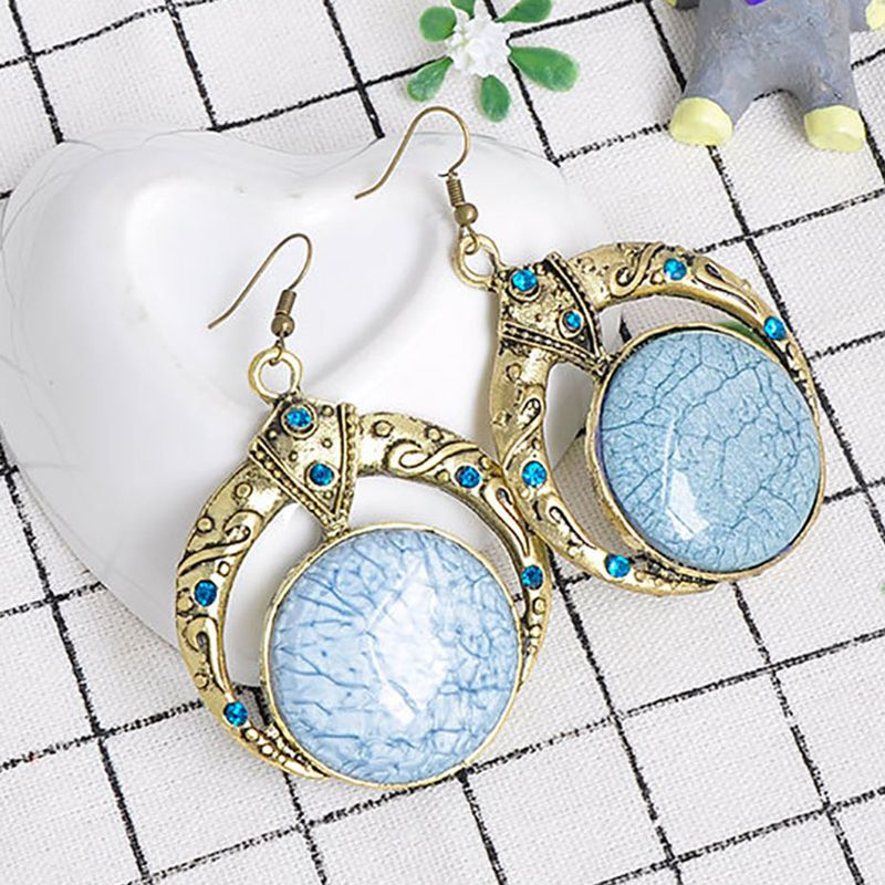 Yamaler 1 Paar einzigartige geschnitzte Strass-Dekor große böhmische runde baumelnde Haken-Ohrringe Modeschmuck_voghion.com